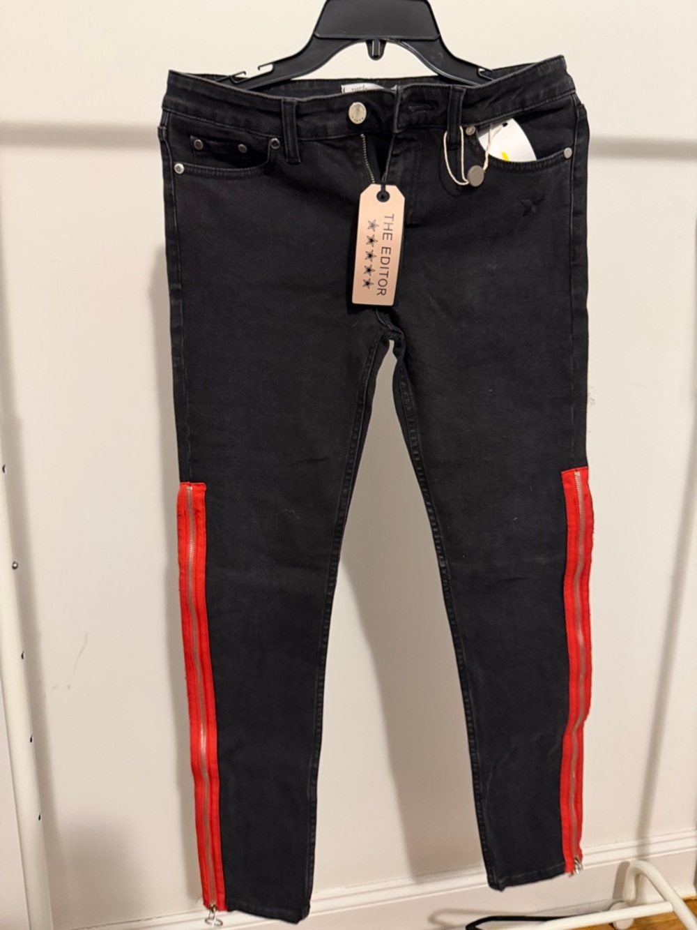 Black Skinny Jeans with Red Side Stripes